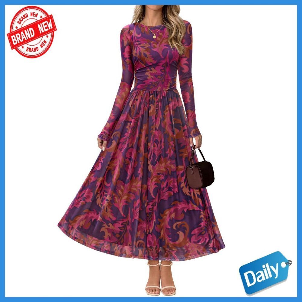 Long Sleeve Floral Maxi Mesh Dress Cocktail Wedding Guest Boho